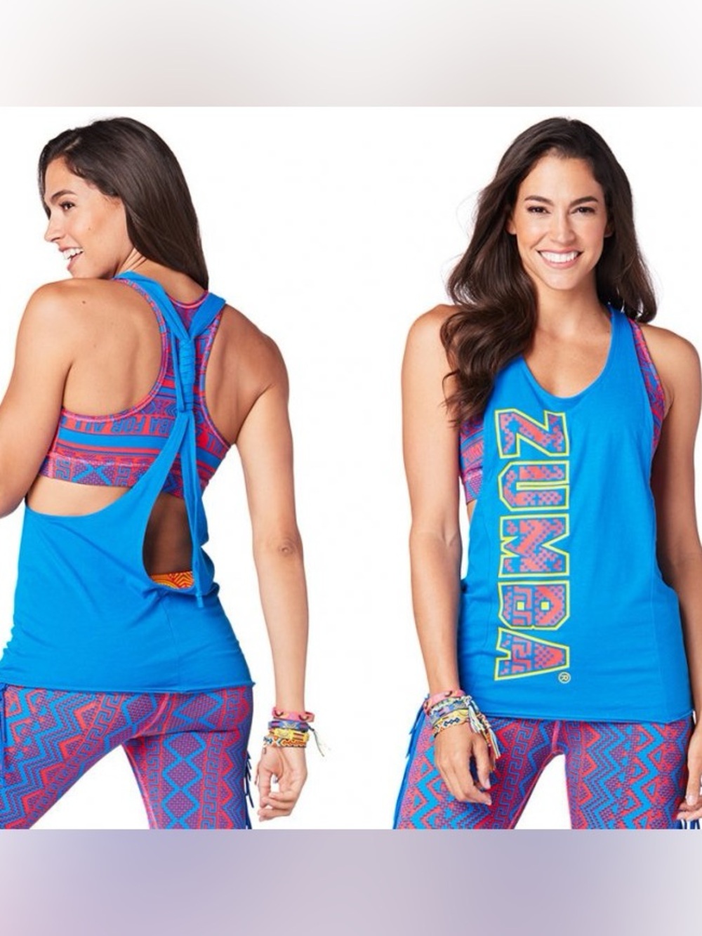 Zumba Fitness Bright Blue Tank with Pink and Yellow Logo size M